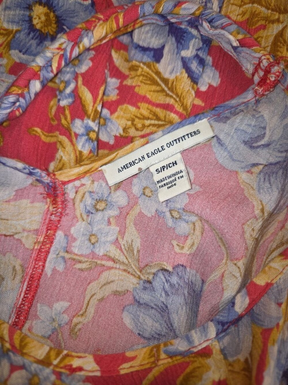 American Eagle Outfitters Floral Halter Dress - Red With Blue & Yellow Flowers S - Picture 3 of 13